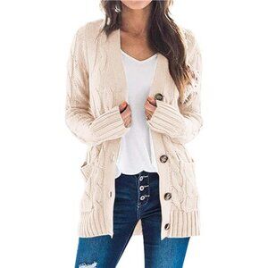 Women's Open Front Cardigan Sweaters Fashion Button Down Cable Knit Chunky